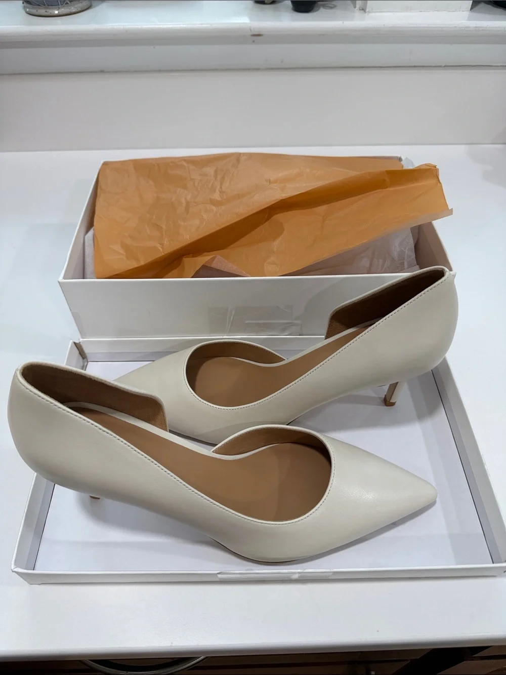 Quince Italian Leather 75mm d'Orsay Pump in Bone Size 9